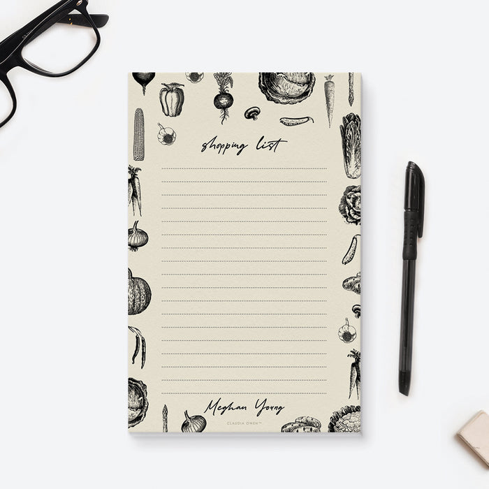 Shopping List Notepad, Personalized Home Kitchen Stationery with Fruit and Vegetables, Gifts for Vegetarians, Grocery Notepad