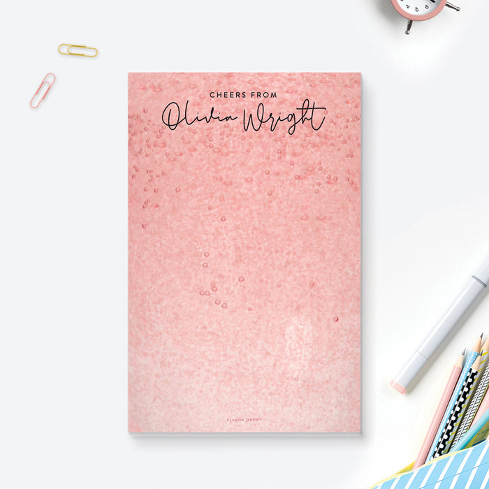 Pink Champagne Lover Notepad, Sparkling Wine Personalized Stationery For Women, To Do List Notepad, Shopping List