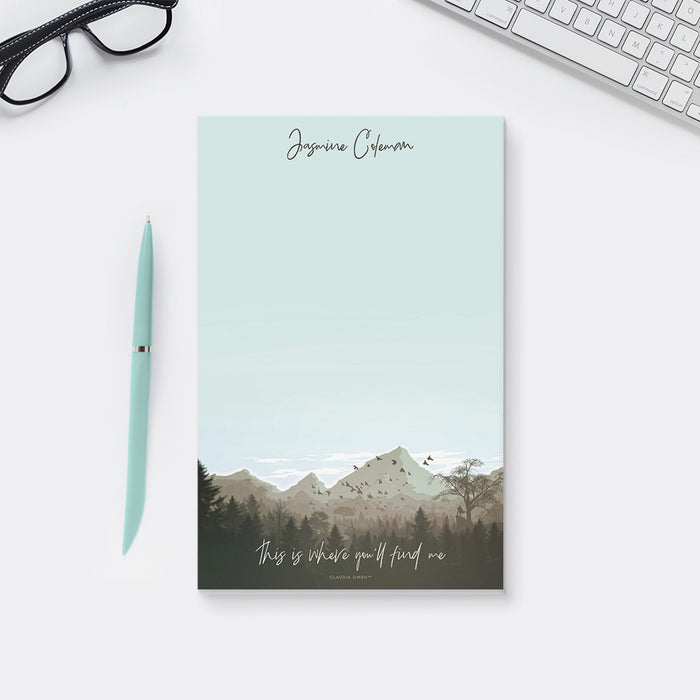 Mountain Notepad Personalized with Your Name, Nature Themed Stationery, Natural Landscape Pad, Nature Lover Gift