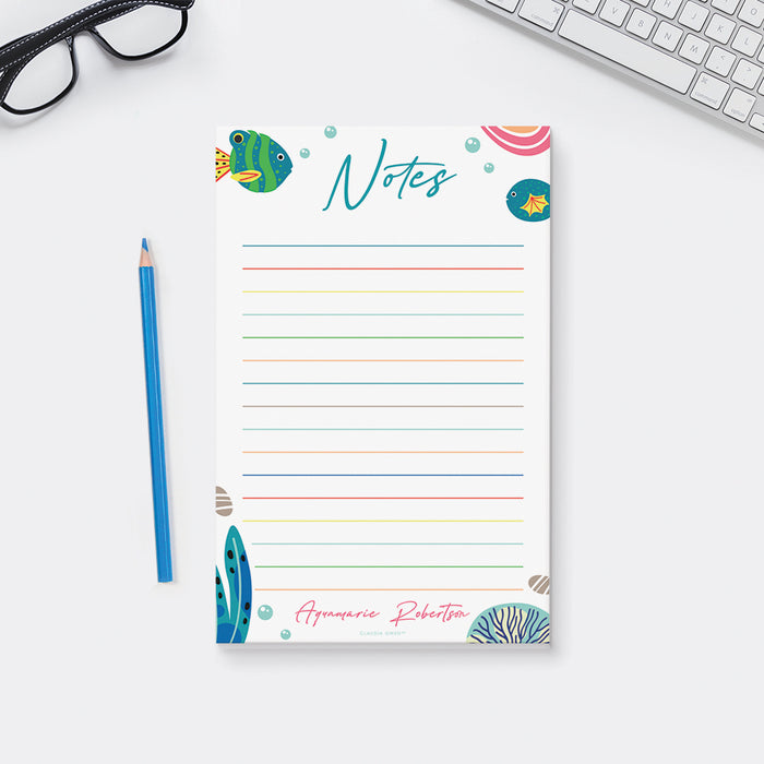 Under the Sea Notepad for Kids, Sea Life Writing Stationery Personalized with Your Name, Underwater Notepad