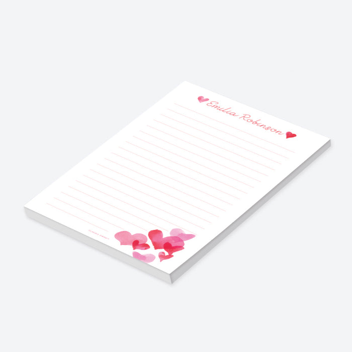 Love Notepad for Children with Watercolor Hearts, Kids Personalized Pad, Cute Valentines Gift, Valentines Day Stationery