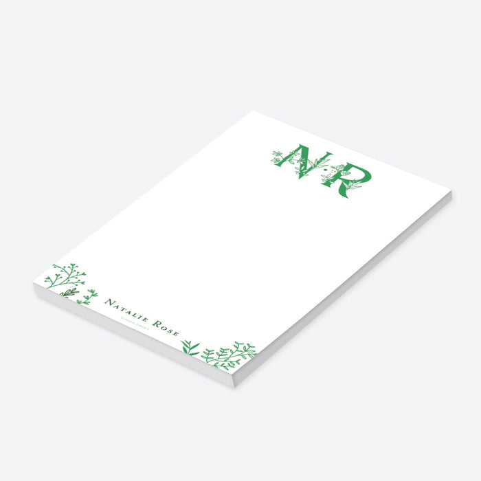 Custom Floral Monogram Notepad, Personalized Summer Stationery, Desk P