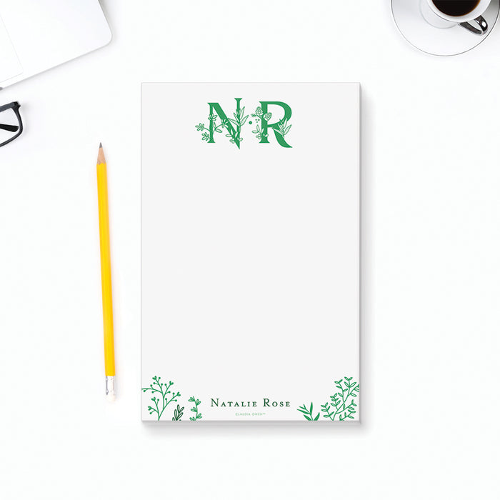 Custom Floral Monogram Notepad, Personalized Summer Stationery, Desk P