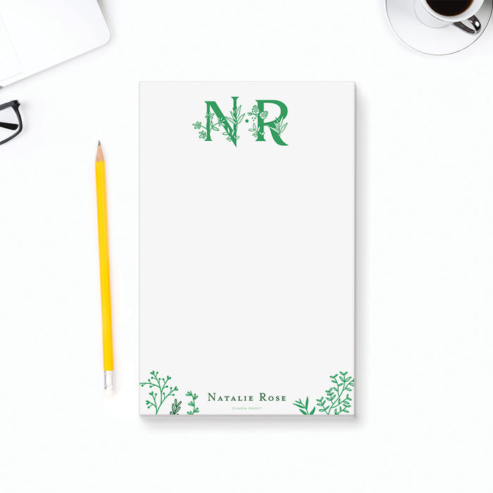 Custom Floral Monogram Notepad, Personalized Summer Stationery, Desk Pad for Women with Flowers, Gifts for Her