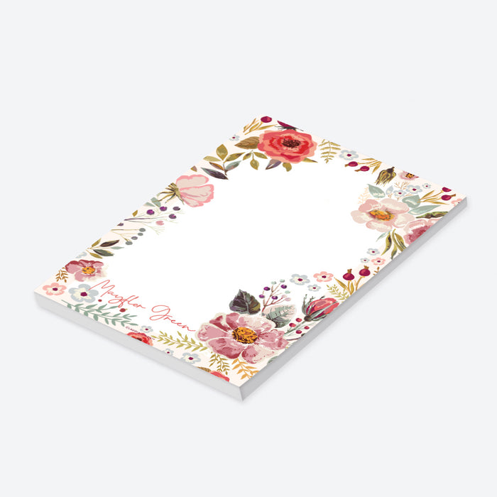 Personalized Floral Notepad, Writing Pad for Women Customized with your Name, To Do List with Flowers, Stationery Notepad for Girls, Floral Gift for Her