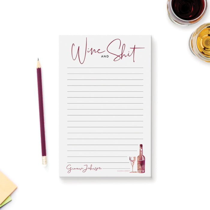 Funny Wine Notepad, Wine and Shit To Do List, Office Memo Pad for Women, Personalized Grocery Shopping List, Wine Lover Gift