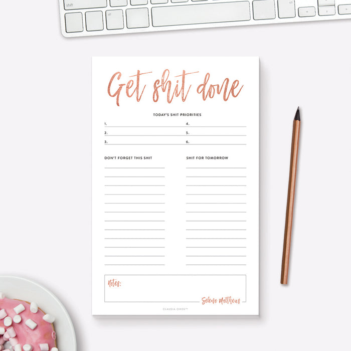 Get Shit Done Home Office Notepad, Fun Personalized Stationery, Funny To Do List Planner, Modern Desk Stationery