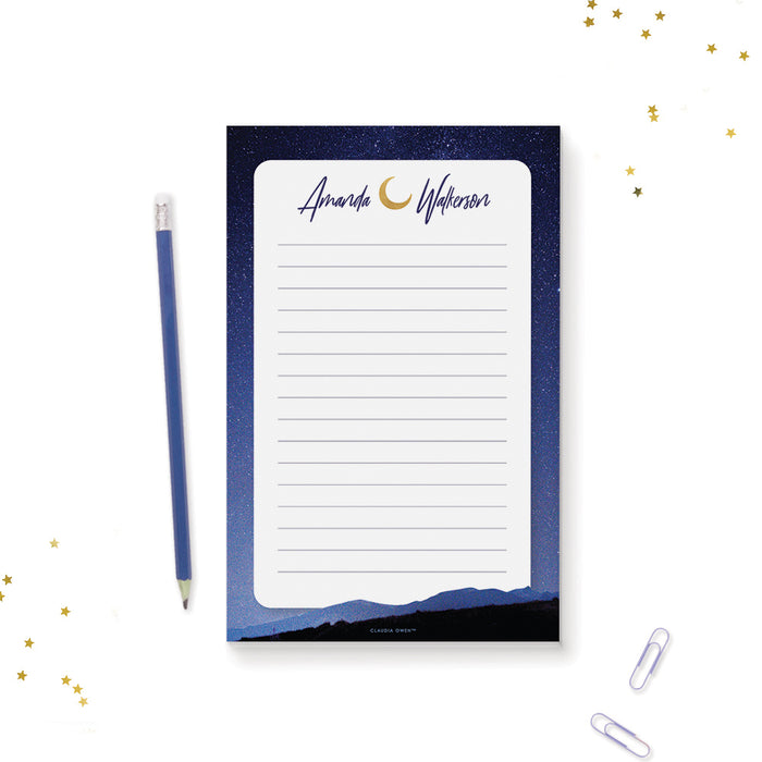 Crescent Moon Personalized Notepad, Starry Night Sky Memo Pad, Celestial Gift Writing Pad, Moon Stars Space Lover Gift