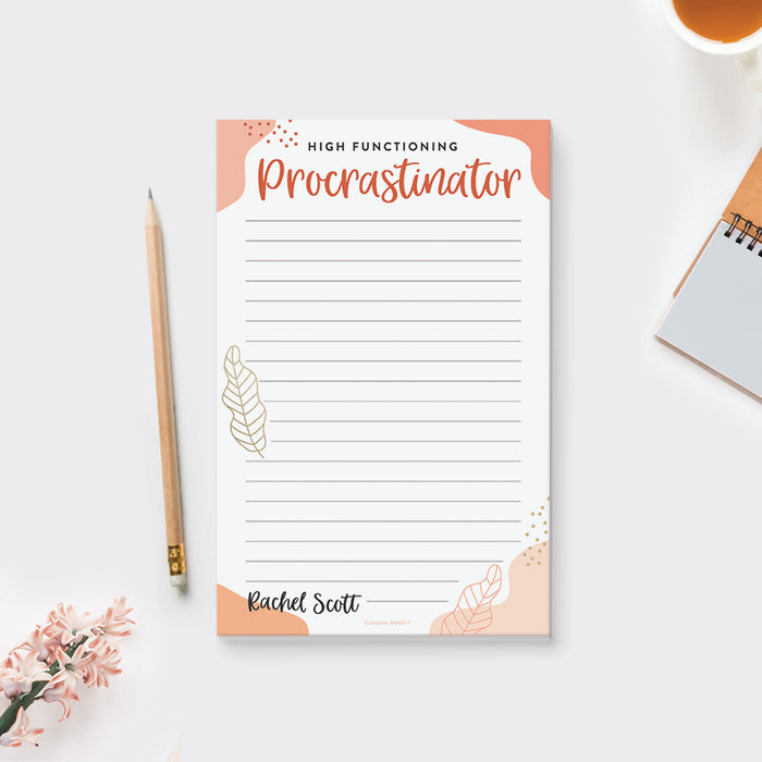 High Functioning Procrastinator Funny Notepad, Fun Daily Planner Notepad Personalized with your Name, Procrastinator Gift