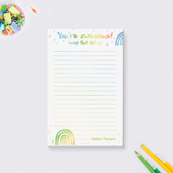 You're Awesome Keep That Shit Up Personalized Notepad, Funny To Do List Pad, Novelty Gifts For Friends, Gag Gifts for Coworkers, Funny Affirmation Gifts