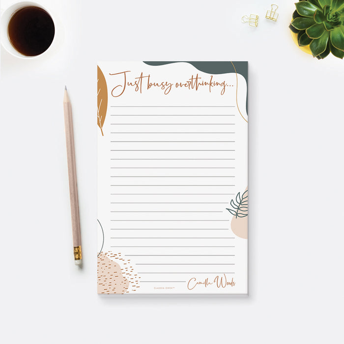 Just Busy Overthinking Notepad, Funny Office Notepad for Overthinkers, Funny Anxiety Gift