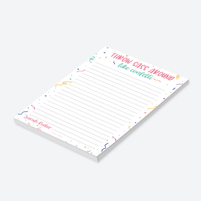 Throw Around Sass Like Confetti Notepad, Personalized Funny Notepad, Funny Office Gifts