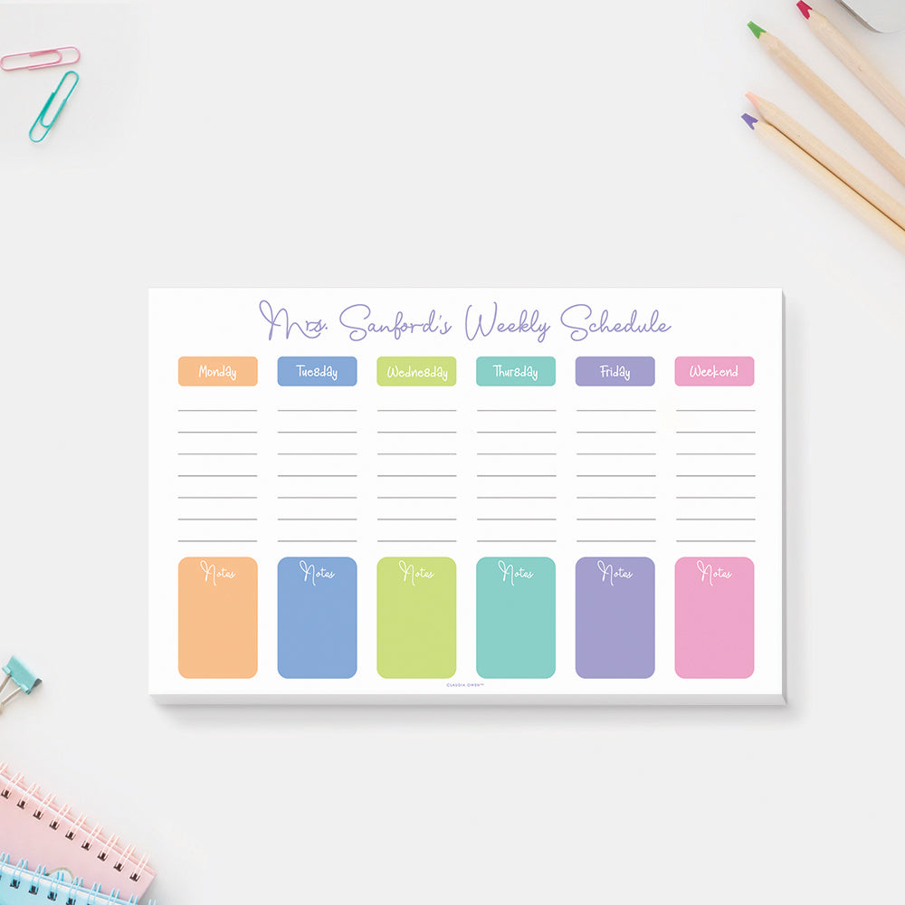 Weekly Schedule Notepad for School, Custom Weekly Planner School Pad f
