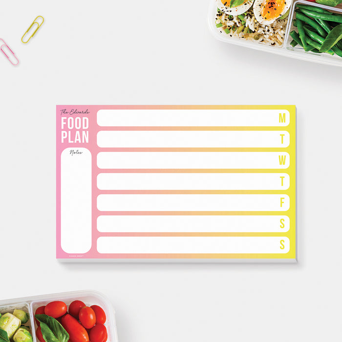 Family Meal Planner Notepad, Personalized Weekly Food Planner Pad, Colorful Meal Planning Organizer, Weekly Cooking Plan