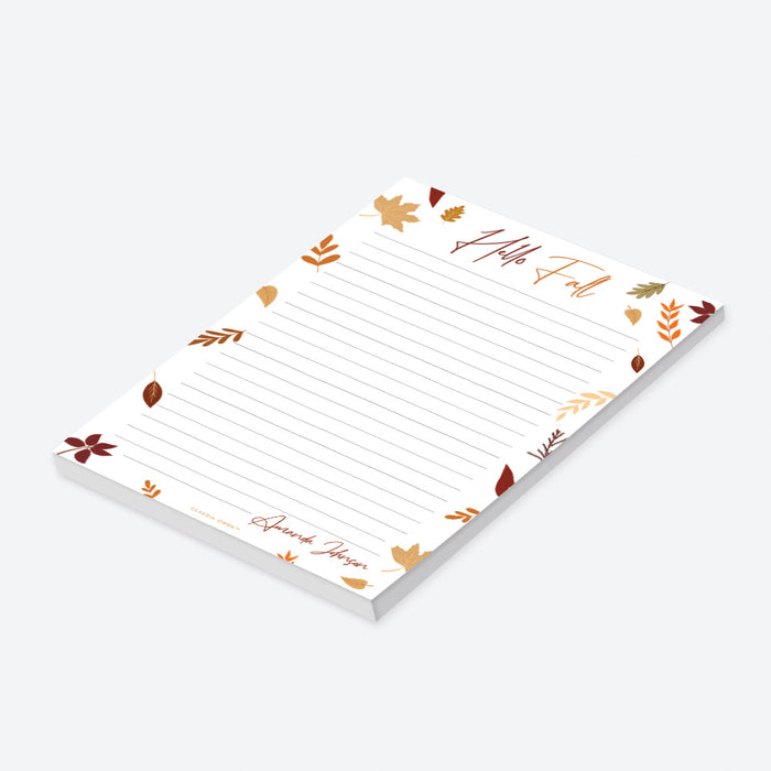 Hello Fall Notepad, Personalized Thanksgiving Gifts for Women Friend Coworker, Fall Leaves Daily Writing Pad