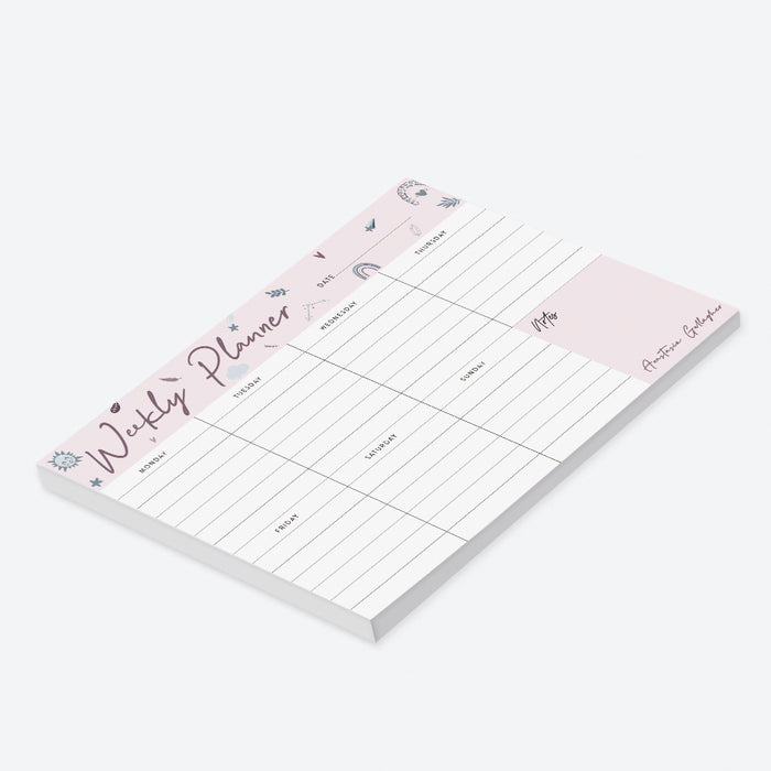 Weekly Planner Floral Notepad, Kid's School Notepad Planner, Cute Personalized Desk Notepad Floral To Do List Life Organizer Desk Pad
