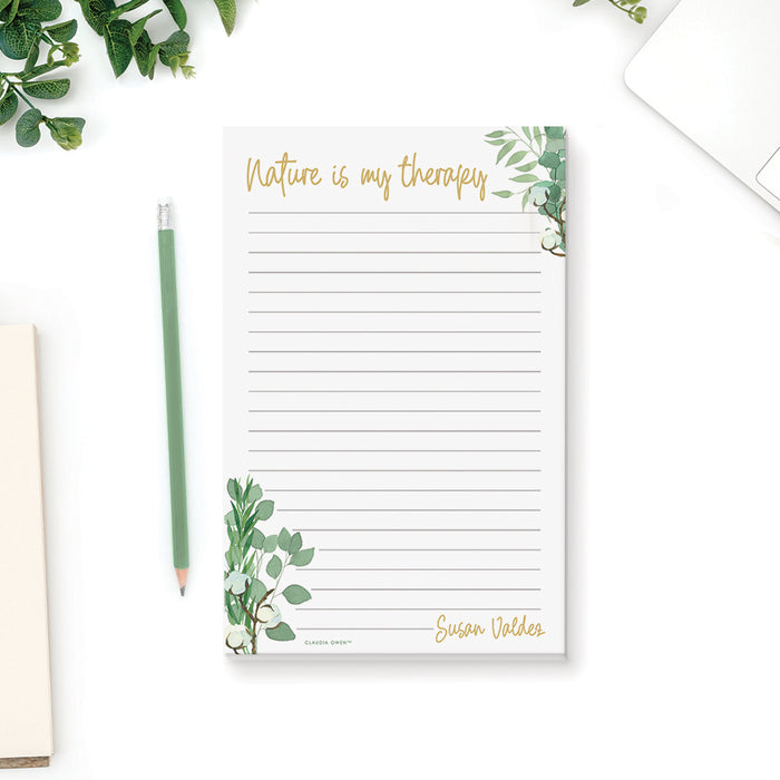 Nature is my Therapy Notepad, Personalized Notepad Gifts for Women Girls Coworker, Nature Lover Gift, Plant Lady Writing Pad