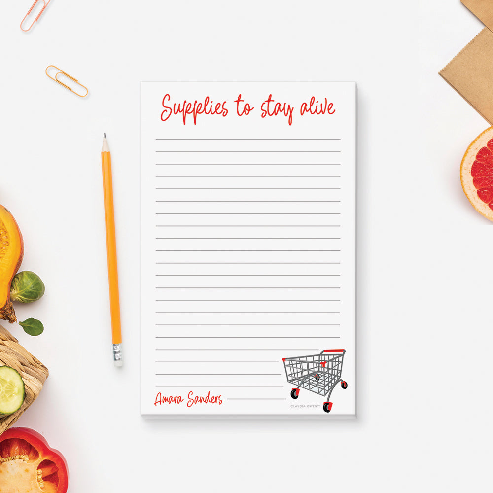 Supplies To Stay Alive Notepad, Grocery List Notepad, Kitchen Notepad