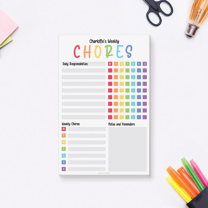 Weekly Chore Chart List Notepad, Housework Checklist Planner for Kids, Personalized Weekly Cleaning Checklist, Weekly To Do List
