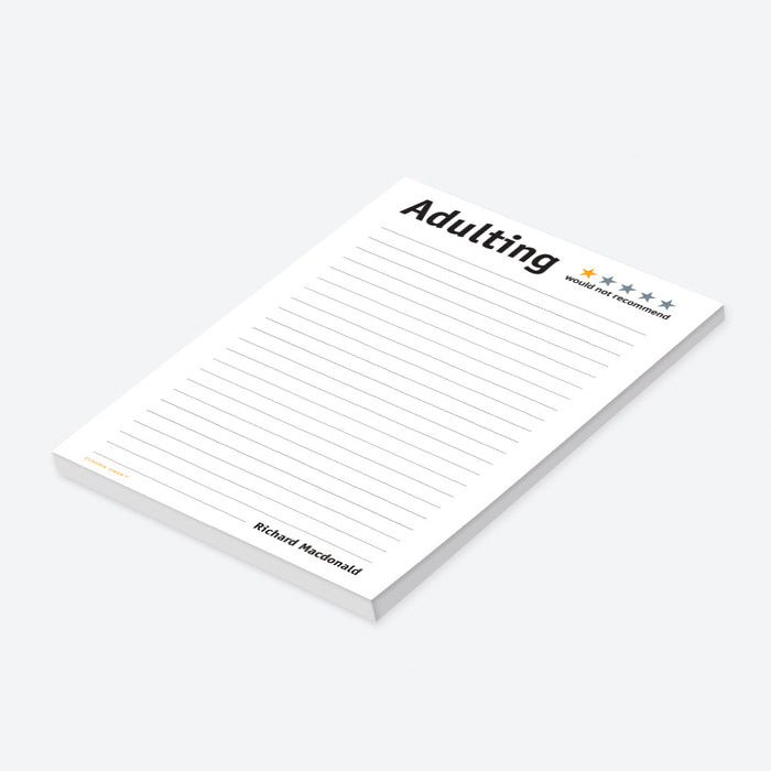 Adulting Review Notepad, Adulting One Star Would Not Recommend Sarcastic Gifts for Friend Coworker, Custom Novelty Office Gifts Memopad