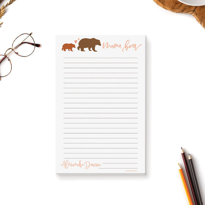 Cute Mama Bear Notepad, Mom and Baby Bear Gifts Stationery Writing Pad, Custom Mothers Day Gift, Baby Shower Gift For Mom