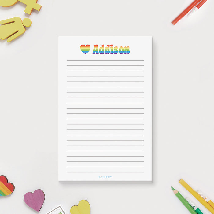 Cute Rainbow Heart Notepad, Gifts for Gay Friend, Love Notepad Personalized with Your Name