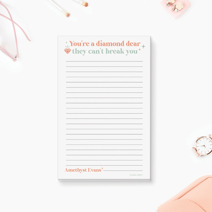 You're a Diamond Dear They Can't Break you Notepad, Motivational Gifts for Women and Girls Encouragement Notes, Best Friend Gift