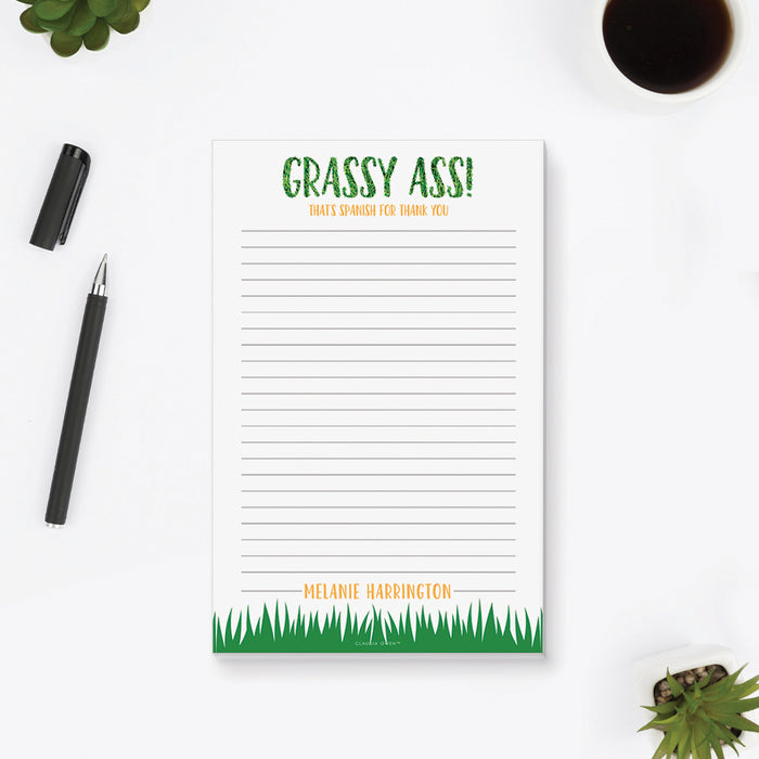 Grassy Ass Thank You Notepad, Funny Gracias Notepad, Humor Gifts for Coworker and Friend, Spanish Novelty Gift