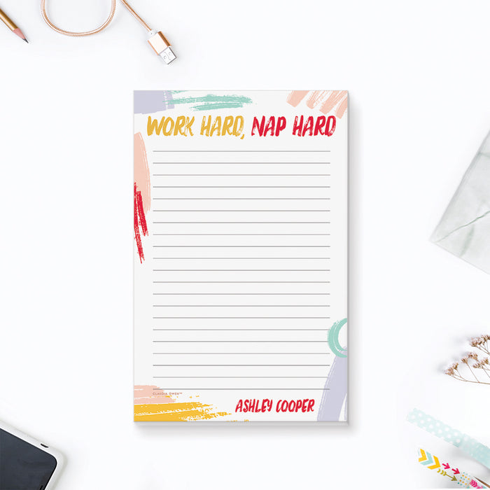 Work Hard Nap Hard Notepad, Personalized Funny Entrepreneur Gift, Boss Lady Notepad, Motivational Office Gifts