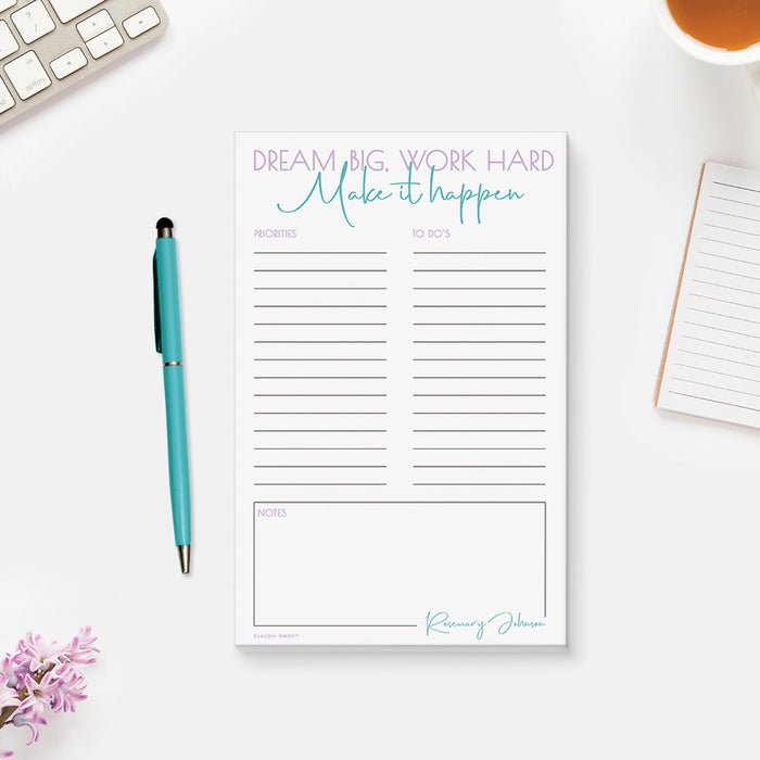 Dream Big Work Hard Make it Happen Notepad, Personalized Inspirational Notepad, Stationery for the Office, Boss Lady Gift, Office Gifts for Her
