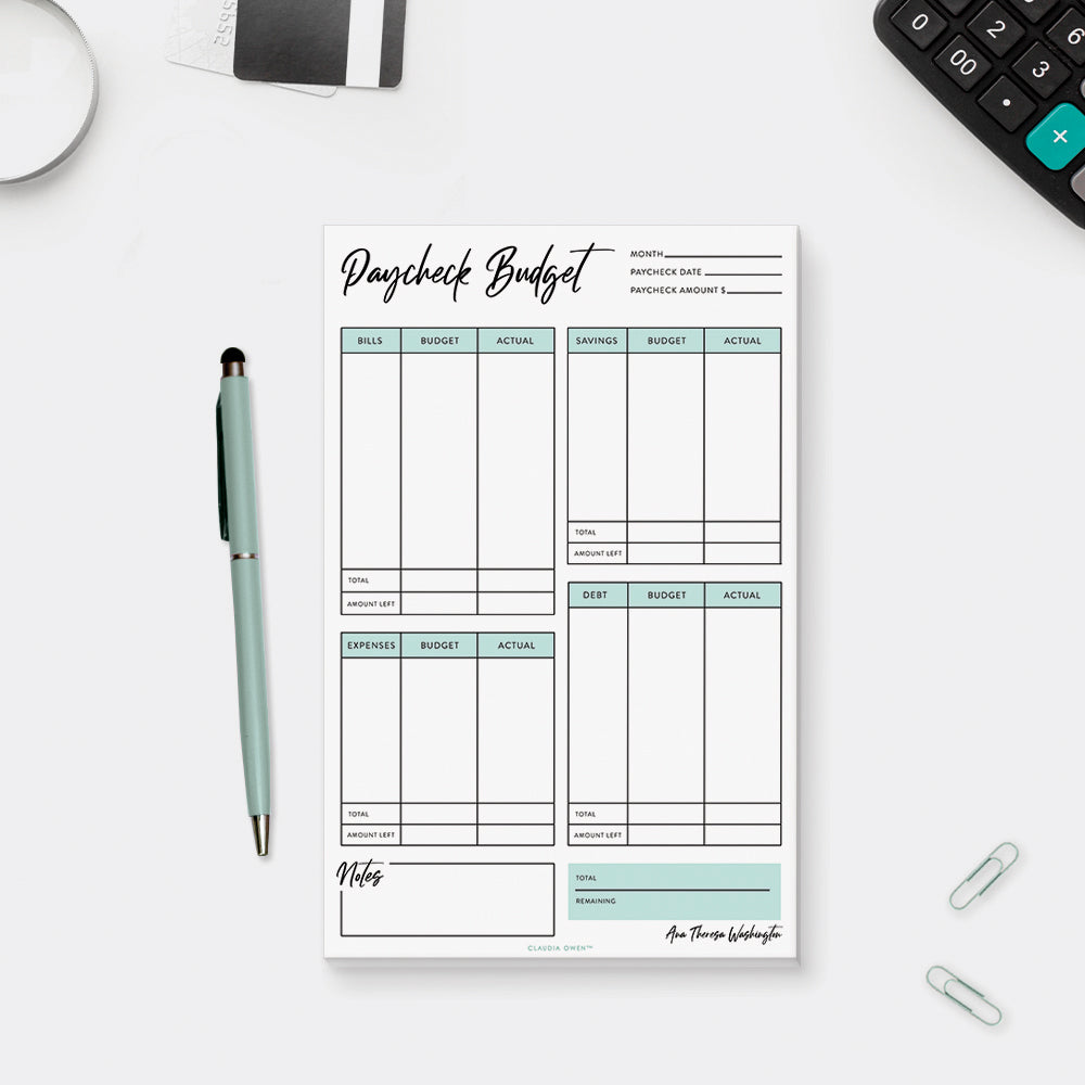 Paycheck Budget Tracker Notepad, Modern Finance Budget Planner Pad, Mo