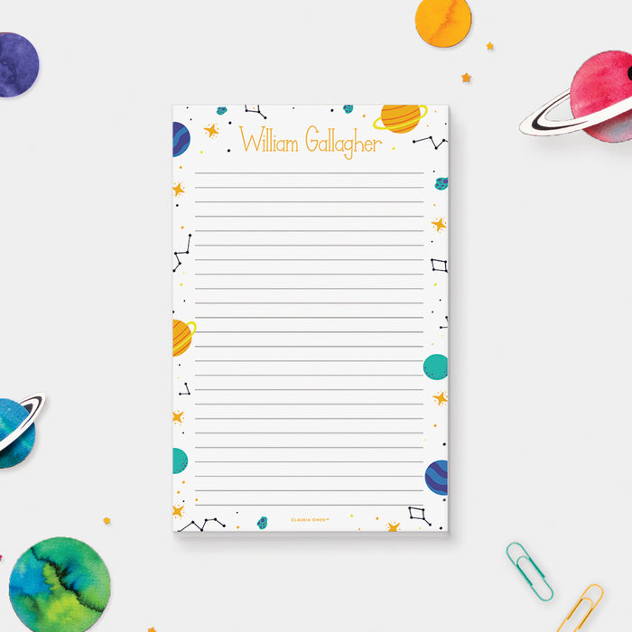 Outer Space Notepad, Space Stationery for Boys, Space Lover Gifts, Space Themed School Notepad with Planets Moon and Stars