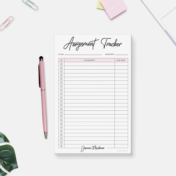 Assignment Tracker Notepad for School, Homework Tracker Pad, Student Notepad Planner, Personalized Schoolwork Tracker, Study Notepad
