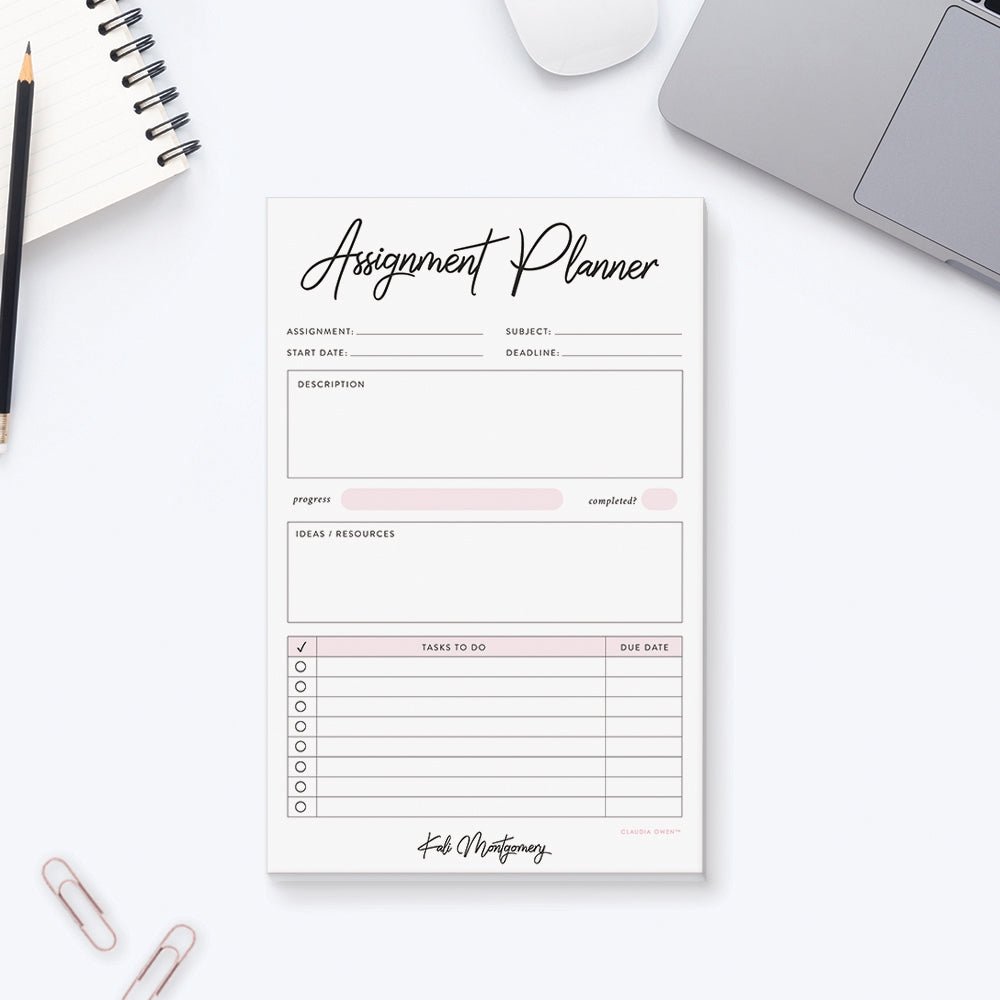 Assignment Planner Notepad, College Student Pad, Homework Planner Pape