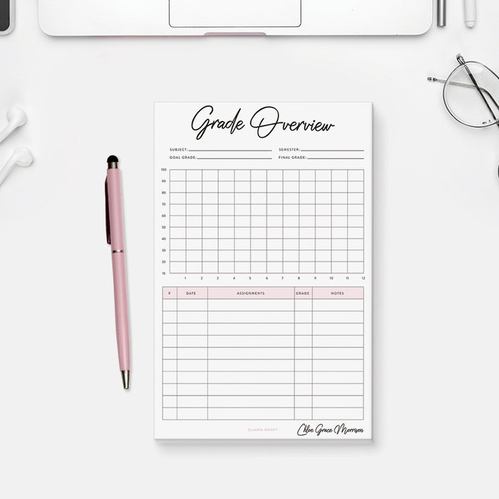 Grade Overview Notepad, Grade Sheet for Teacher and Students, Class Gr