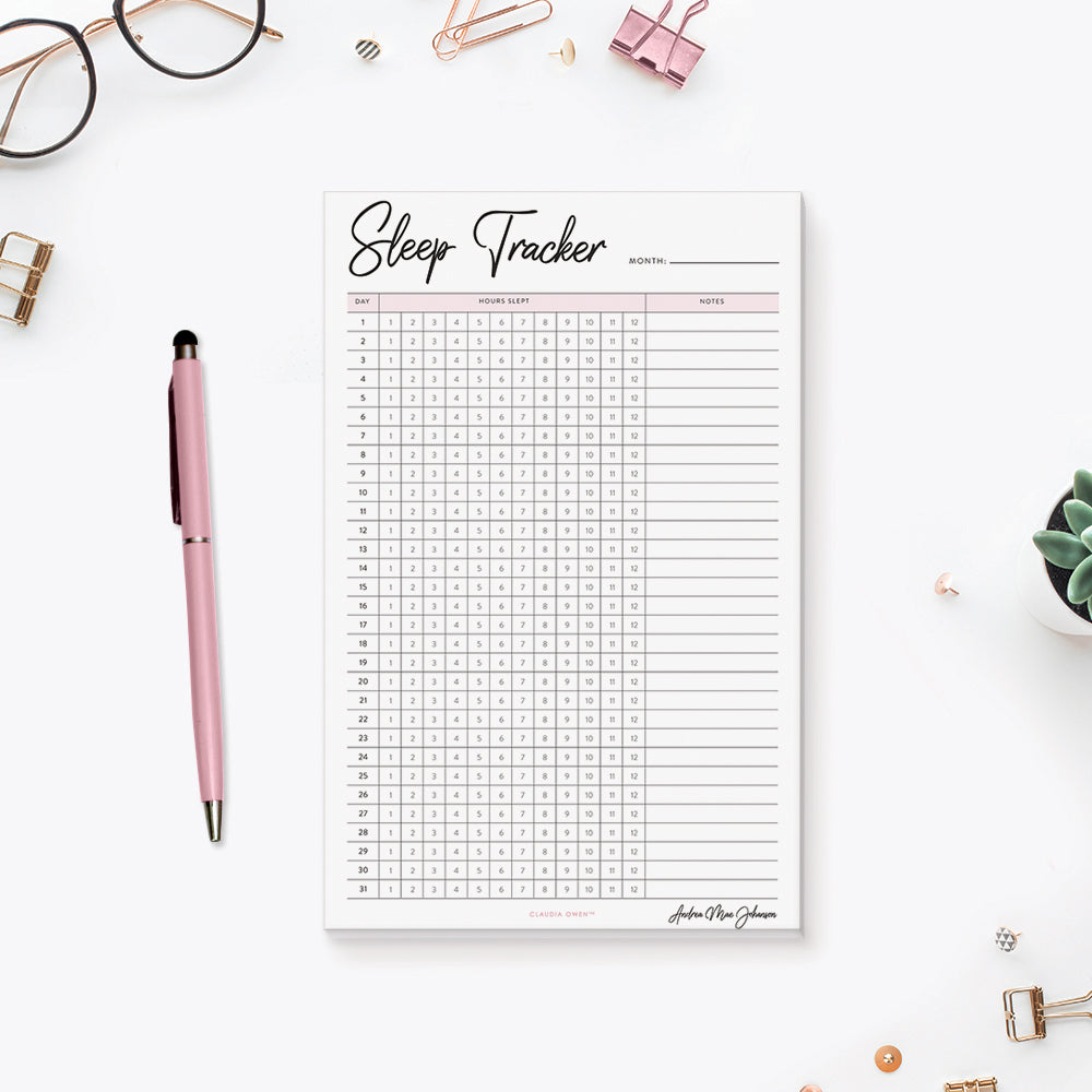 Sleep Tracker Notepad Personalized, Monthly Sleep Log Health Tracker,