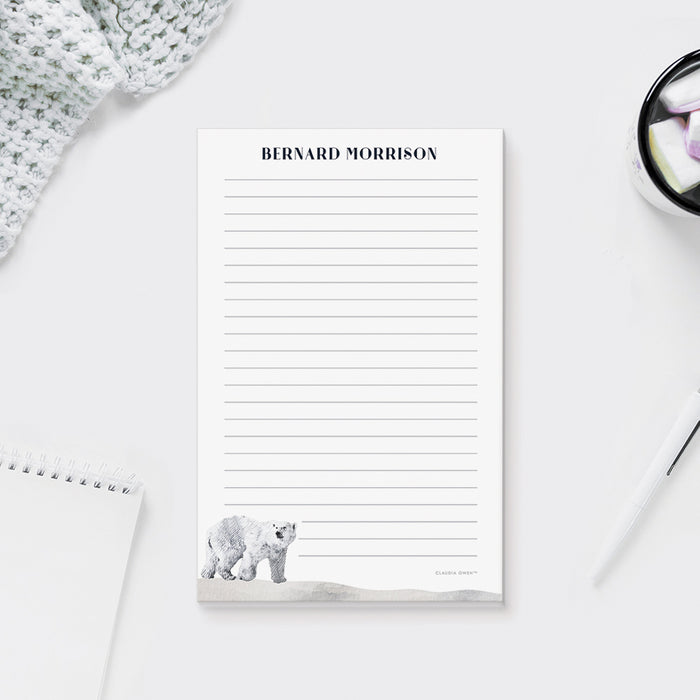 Polar Bear Notepad, Custom Bear Stationery Pad, Winter Bear To Do List Notepad, Polar Bear Gifts Desk Pad, Personalized Polar Bear Gift