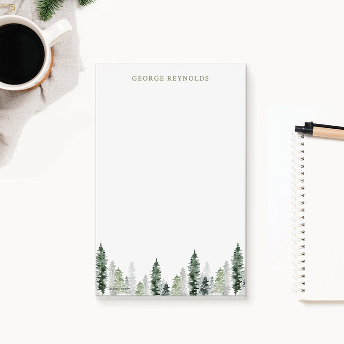 Tree Notepad Personalized with Your Name, Pine Forest Writing Pad, Stationery with Watercolor Tree Illustrations, Nature Lover Gift Notepad