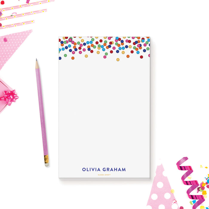 Personalized Confetti Notepad, Kids Birthday Custom Party Favors, Colorful Confetti Party Notepad, Pen Pal Stationery Pad