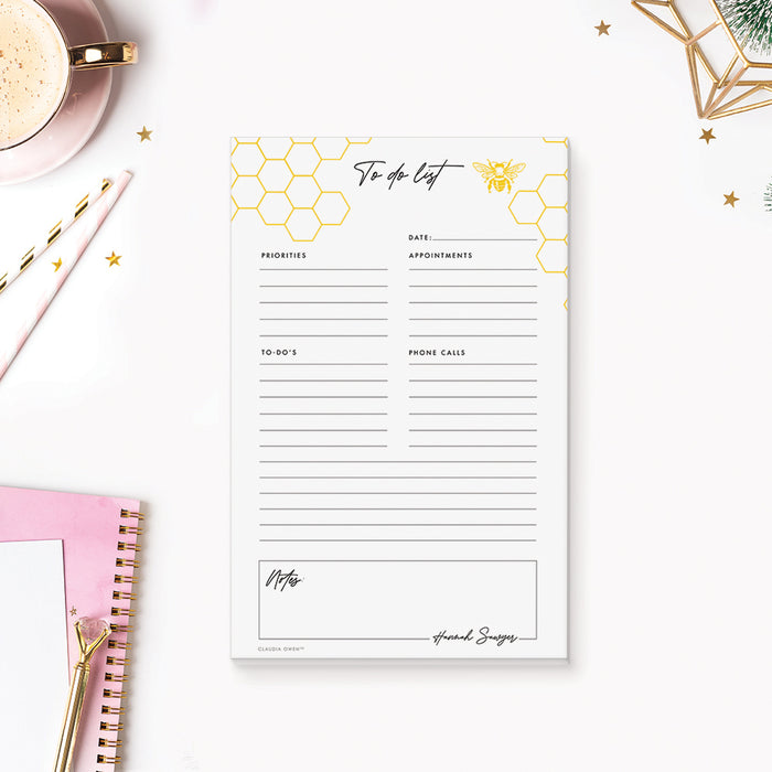 Personalized Bee Notepad for Children, Honey Bee Stationery Pad for Girls, Cute Bumble Bee Writing Pad, Honeycomb Bee Lover Gift