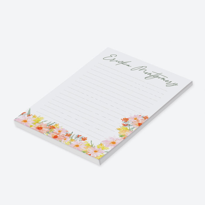 Personalized Floral Notepad, Summer Grocery Shopping List, To Do List Stationary with Flowers, Gift For Women