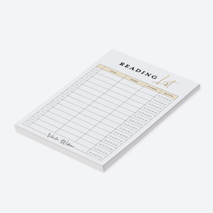 Reading List Notepad, Personalized Book List Pad, Reading Log Notepad with Your Name, Reading Tracker Planner with Checklist