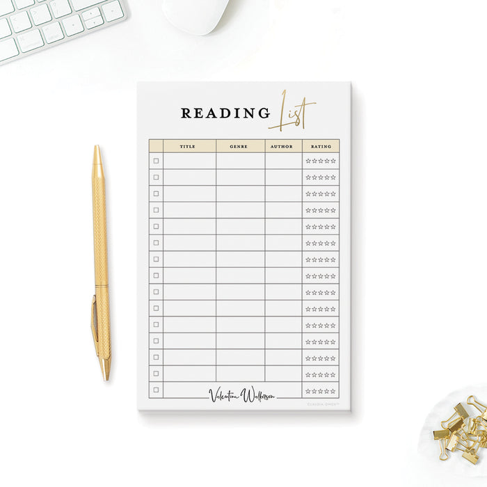 Reading List Notepad, Personalized Book List Pad, Reading Log Notepad with Your Name, Reading Tracker Planner with Checklist