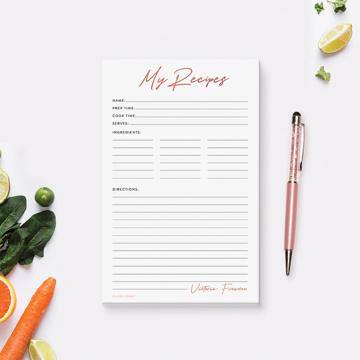 Simple Recipe Notepad, Custom Stationary For Kitchen Cooking Notepad, Kitchen Baking Gifts Housewarming Gift Hostess Gift For Her