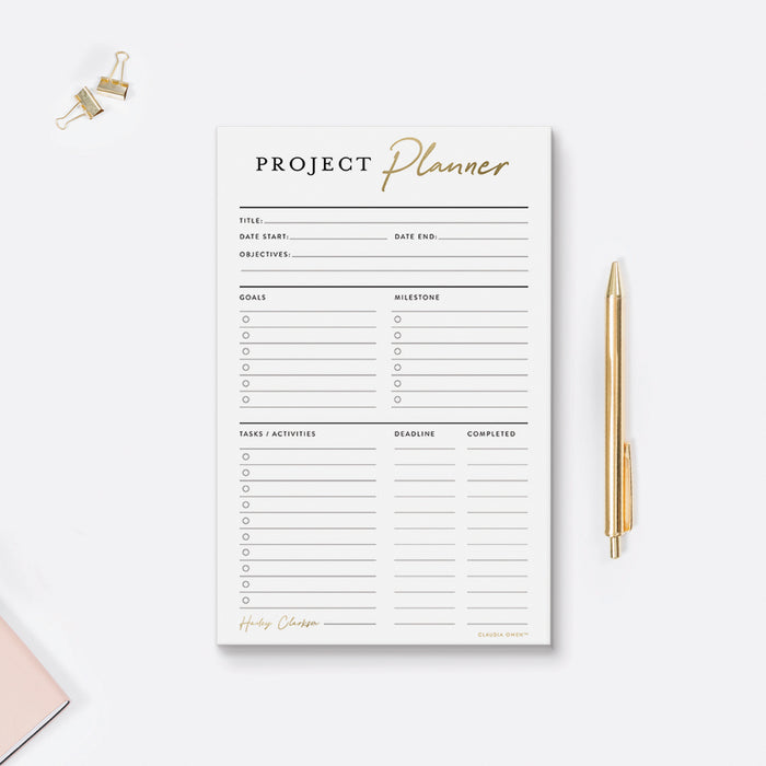 Project Planner Stationary Notepad, Personalized Work Planner Desk Pad, Paper Pad Project Tracker