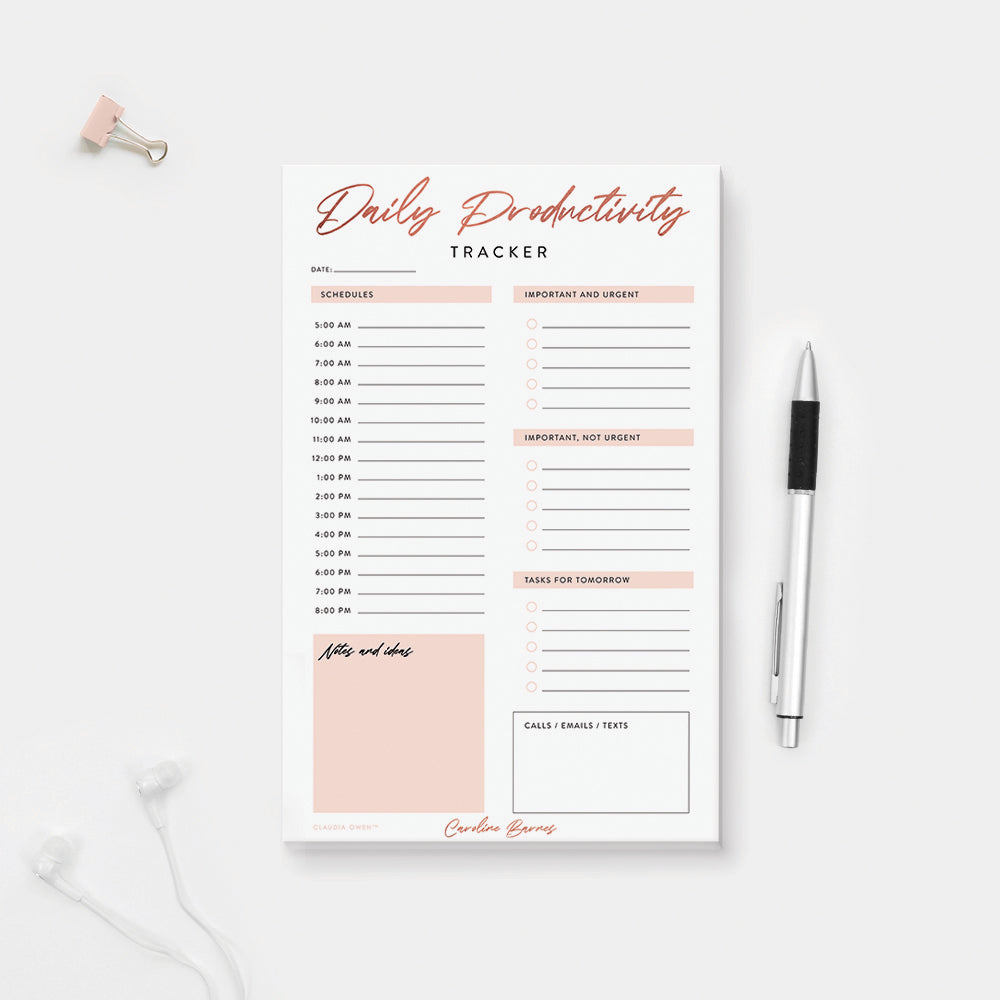 Productivity Planner Notepad, Daily To Do List Notepad, Personalized O
