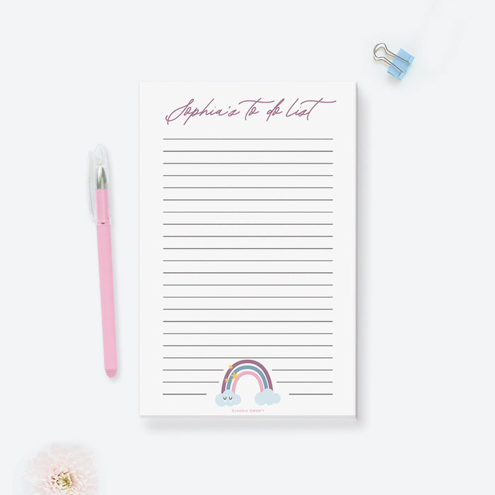Rainbow Notepad for Girls, Custom To Do List, Personalized Cute Stationery, Gifts for Girls