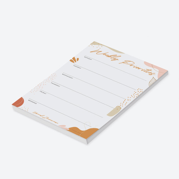 Weekly Priorities Notepad, Modern Chic Weekly To Do List Task Planner, Personalized Home Office Task List, Weekly Agenda