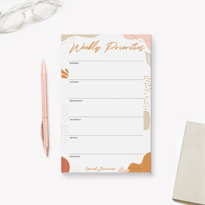 Weekly Priorities Notepad, Modern Chic Weekly To Do List Task Planner, Personalized Home Office Task List, Weekly Agenda