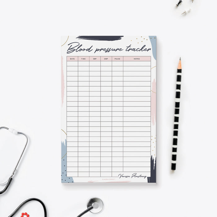 Blood Pressure Tracker Notepad, Modern Hypertension BP Tracker, Medical Diary Pad, High Blood Pressure Log Chart